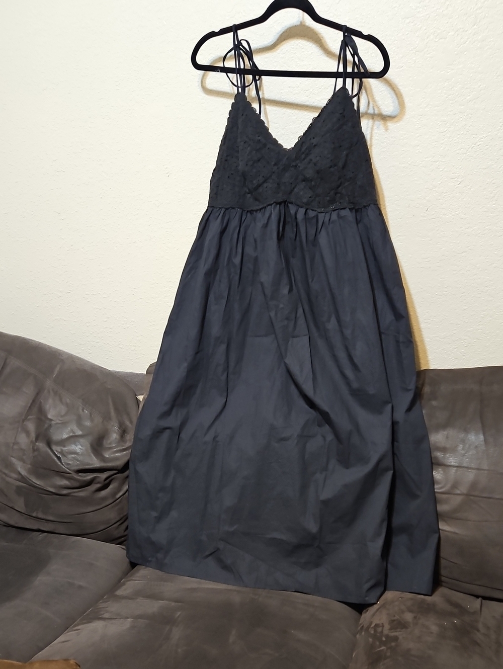 a new day Black Lace Bodice Maxi Dress with Spaghetti Straps and Full Skirt
